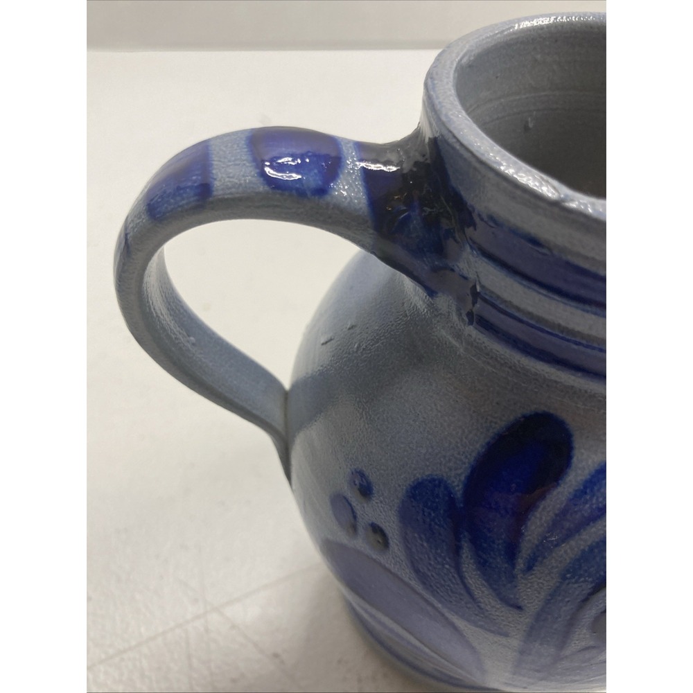 Vintage German Salt Glaze Pitcher Handle Blue Stripe 1/2 L  5.75" - Picture 9 of 14